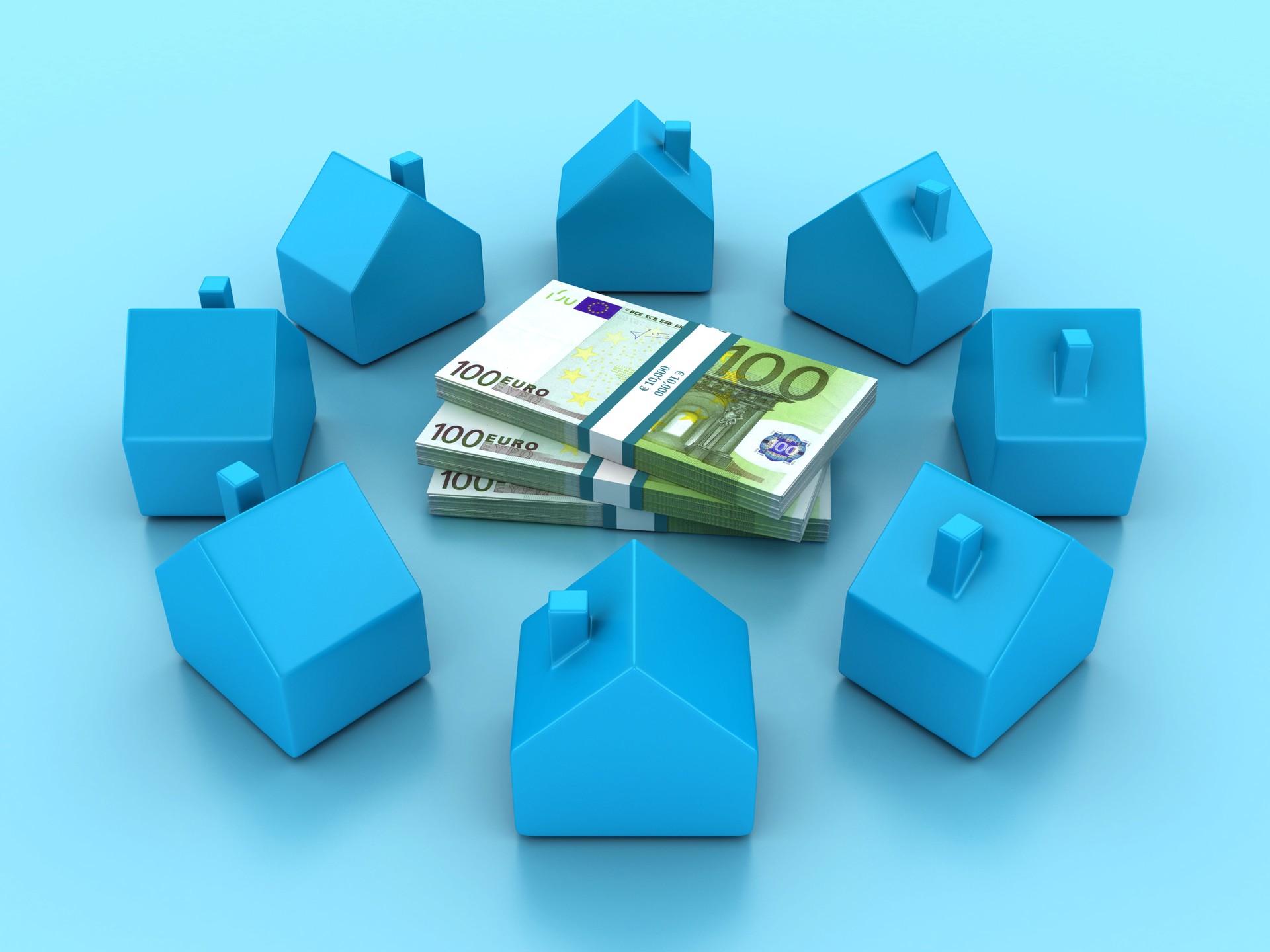 Stack of Euro Bills with Houses